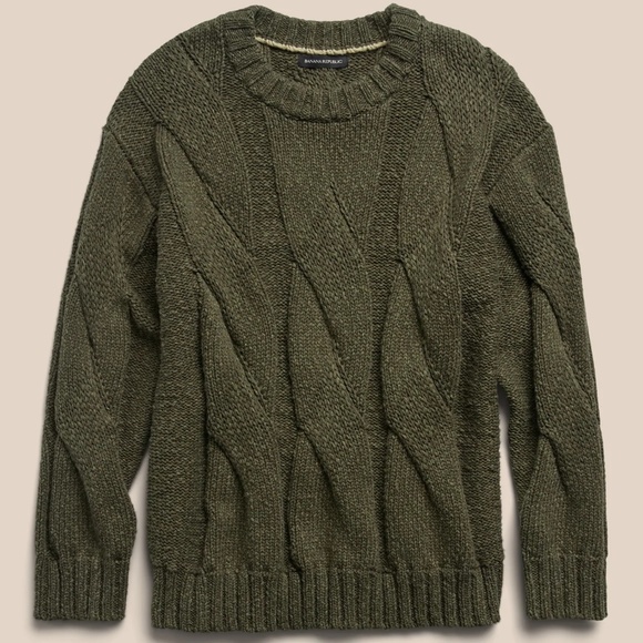 BR Oversized Green Cotton and Linen Cable Knit Sweater Size M - Picture 1 of 12